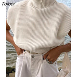 Streetwear Turtleneck Sweater Sleeveless Shoulder Pads Fashion Wram Pullover Office Stretch All-Match Winter Top Women