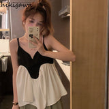 Tanks Crop Top Women Fashion Summer Vest Patchwork Sexy Sling Y2k Tops 2023 Ropa Mujer Sweet Ruffles Loose Camis