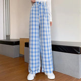 Pants Women Wide Leg Loose 4XL Plus Size Slacks Trousers Checkered High Elastic Waist All-match Girl 2021 Spring