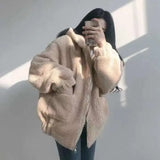 Hooded Ladies Plus Velvet Thick Coat All-match Jacket Pure Yellow Sweet and Cute Autumn and Winter Lamb Wool Loose Coat