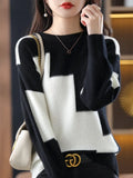 Winter Clothes Women Fashion Tops 2022 Round Neck Knitting Color Matching Long Sleeve Top Oversized Sweater Women