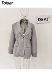 Fashion Women's Blazer Slim Notched Collar Single Button Folds Waist Straight Gray Suit Jackets Summer 2023 New