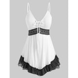 Sleeveless Top Women Paisley Print Empire Waist Asymmetric Tank Top Summer Sexy Lace Italian Lace-up Crop