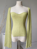 2023 new Autumn and Fit fashion women clothes cashmere sqaure collar full sleeves elastic high waist sexy pullover
