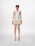 New Fish Bone Adjustable Strapped Braped Short Skirt 2-Piece Floral Boa Boamini Skirt Fashion