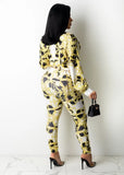 Casaul Retro Print Long Sleeve Shirt and Pant