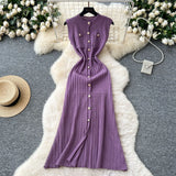 Fragrant High-End Round-Neck Sleeveless Metal Buckle Slimming Knitted Dress Woman 2025 New