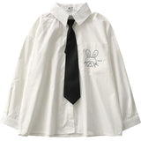 Women Summer Shirt JK Style Long Sleeve Solid White Tops With Tie Students Japanese Korean Female Shirts Harajuku