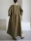Simple A-line Pullover Round Neck Cotton Linen Dresses for Women Women's Solid Color Dress Elegant Casual Women's