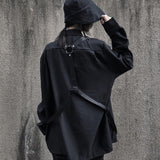 Vintage Long Sleeve Black Blouse Harajuku Women Men Shirt 2023 Autumn Korean Bandage Blusas Medium-long Tops Coat