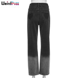 Puss Women Chic Heart Shaped Y2K High Waist Gradient Jeans baggy Harajuku Straight pants Vintage Denim Streetwear