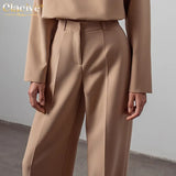 Fashion Straight Pants Set Woman 2 Pieces Casual High Waist Trousers Suits Elegant Shirt Two Piece Pants Set
