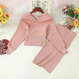 Varey Lin Women Sexy V-neck Knitted Skirt Suits Autumn Winter Batwing Sleeve 2 Pieces Elegant Office Lady Knitting Suit