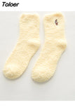 Embroidery CAT Deer Thickening Women Cotton Lovely Plush Keep Warm Sleep Ladies Funny Cute Socks Hosiery Winter