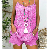 Women Eyelet Embroidery Tassel Top & Shorts Set Women Two Piece Sleeveless Shorts Suit Casual Loose Clothes 2023