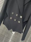Fashion Women's Blazer Notched Collar Double Breasted Long Sleeve Spliced Metal Buckle Suit Jackets Spring 2023 New