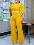 Women's 2025 New Fashion Temperament Elegant Solid-Colored Top Leg Pants Two-Set