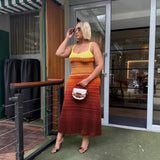 Retro Gradient Striped Knitted Dress Sleeveless Sling Skirt Slime-Skinny Sweater