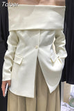 Fashion Women's Blazer New Slash Neck Slim Single Breasted Off Shoulder Long Sleeve Black Suit Jackets Autumn 2023