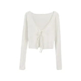 Sunscreen Short Strap V-neck Knitted Top Women's Summer Autumn Viscose Fiber Small Cardigan Thin long-sleeved