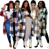Elegant Fashion Checkered Coat Women Autumn Winter Clothing 2023 Single Breasted Long Flannel Plaid Jacket