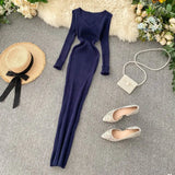 Women's Autumn And Winter 2025 New Korean Version Of Simple Solid Color Long Sleeves Tight Waist Thin Knit Long