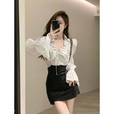 Autumn Design Elegant Blouse Women Long Sleeve Korean Style Shirts Office Lady Pure Color Thin Y2k Clothing Fashion