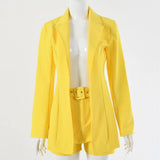 Long-Sleeved Jacket And Belt Shorts Solid Color Suit Jacket Single Button Casual Loose High Waist Hip Two-Piece