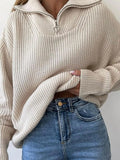 Christmas Sweater Woman Winter 2022 Loose Jumpers Blue Knitted Pullovers Dark Green Zipper Sweater Oversize For