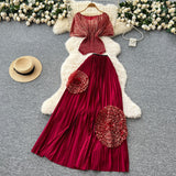 Folded Two Sets Of Women's Waist Repair Short Sleeve Pressure Folded Blouse Flowers High Waist 100 Folds