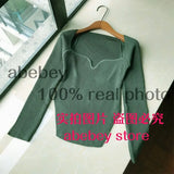 new spring sexy stylish sqaure collar full sleeves knitting pullover sexy slim T-shirt female top