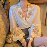 Elegant Blouse Women Autumn Floral Long sleeve Top Female Office Lady Casual Designer French Korean Women Blouses