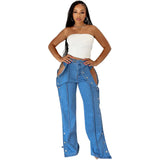 Women's High-Waist Jeans Women's Fashion Street Double Button Closed Casual