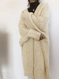 Korean Fashion Autumn Winter Medium Length Knitted Cardigan Thickened Loose Fried Dough Twist Sweater Jacket Women