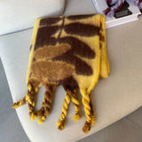 Leaf Print Mohair Scarf Handmade Gradient Cashmere Scarf for Women in Winter