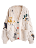 Oversized Embroidery Knit Cardigan-Outfit