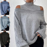 Women's Temperament Thread Under The Fork Knit Shirt Fashion Long-Sleeved Solid Color