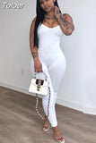 Apricot White Ribbed Rompers Womens Jumpsuit Spaghetti Strap Sleeveless Skinny Catsuit Summer Cross Backless Slim