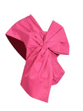 Toloer 2024 New Fashion Temperament Pure Color Asymmetric Collar Bow Decorative Splicing Design Sense Women's Top-Outfit