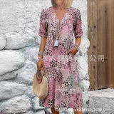 New Printed Summer V-Neck Casual Holiday Bag Dress Home Clothes