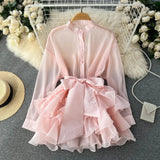 Chic Top Women's Autumn Dress New Lotus Side Of The Ocean Design Bow Tied With Niche