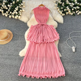Luxury High-End Feeling Sleeveless Dress Women's Summer Lotus Leaves Side Waist Temperament Niche Chic Beautiful Long
