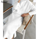 Ribbed Knit 2 Piece Dress Set Outfits Ladies Knitwear Top And Midi Skirt Sets For Women Casual Winter Sweater Sets