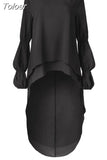 Philosophy Long Sleeve Chiffon Tunic Blouse Spring Asymmetry Long Shirt Tops Ladies Solid Color Fashion Solid