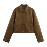 Women's Clothing 2025 Explosion ZA Velvet Effect Collared Long-Sleeved Jacket