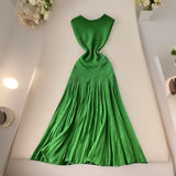 Luxury Famous Lady High Sense Sleeveless Knitted Dress Girl Summer Folds Splicing To Repair The Royal Sister Temperament