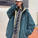Double Side Jackets Women Hooded Streetwear Boyfriend Outerwear Retro Baseball Loose Harajuku Cargo Coats Ins