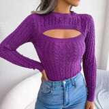 Sexy Pullover Sweater Autumn Winter Women's Short Hollow Twist Long Sleeve Tops for Women's Knitted Solid Clothes