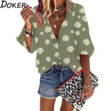 Women 2020 Spring Summer Floral Print Womens Tops And Blouses V-neck Long Sleeve Office Shirts Streetwear Plus Size