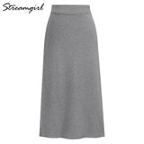 Knitted Skirt With Slit High Waist Vintage Pencil Skirts For Women 4XL 5XL 6XL Straight Skirt For Women